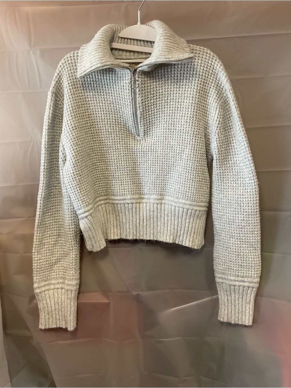 Jessica Simpson Cream Waffle Knit Half-Zip Sweater